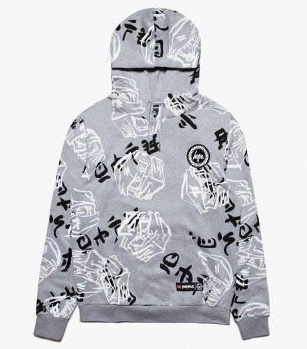 HYPE x LEGO NINJAGO grå Just Hype pullover-hoodie med ansigter til voksne